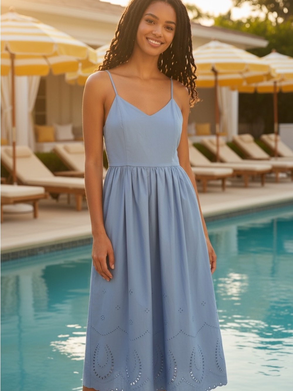 Calypso St. Barth Powder Blue Spaghetti Strap Midi Dress